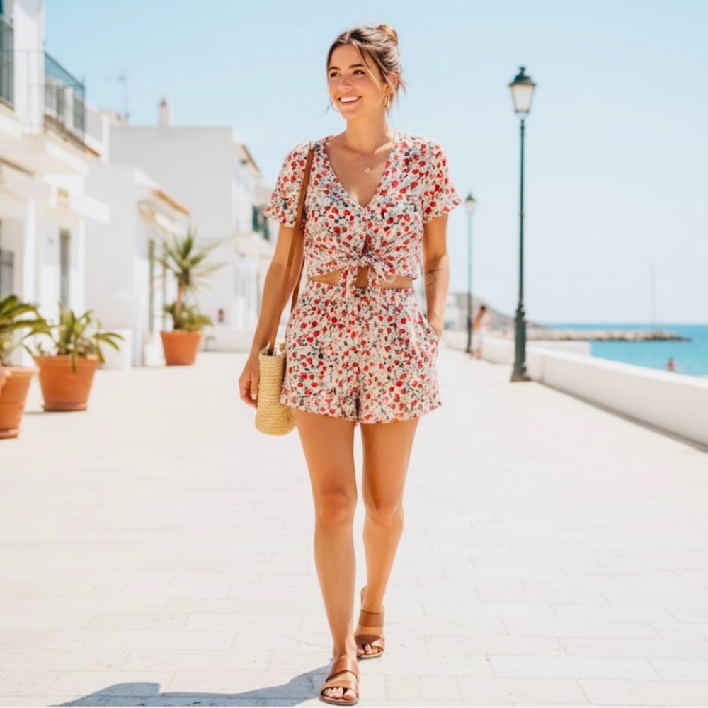 🚨4X$25🚨 Vero Moda Floral Patterned Top and Shorts Set.